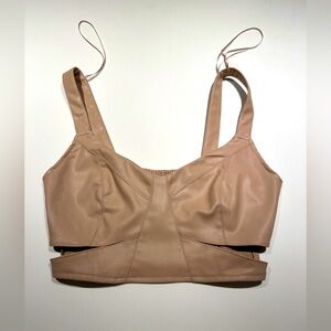 Chic beige leather crop top